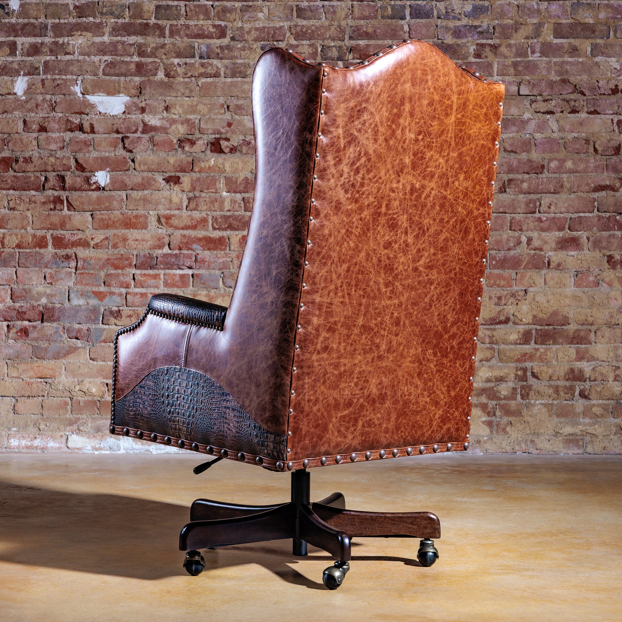 Back view of the Laramie Croc Wingback Desk Chair in top-grain leather