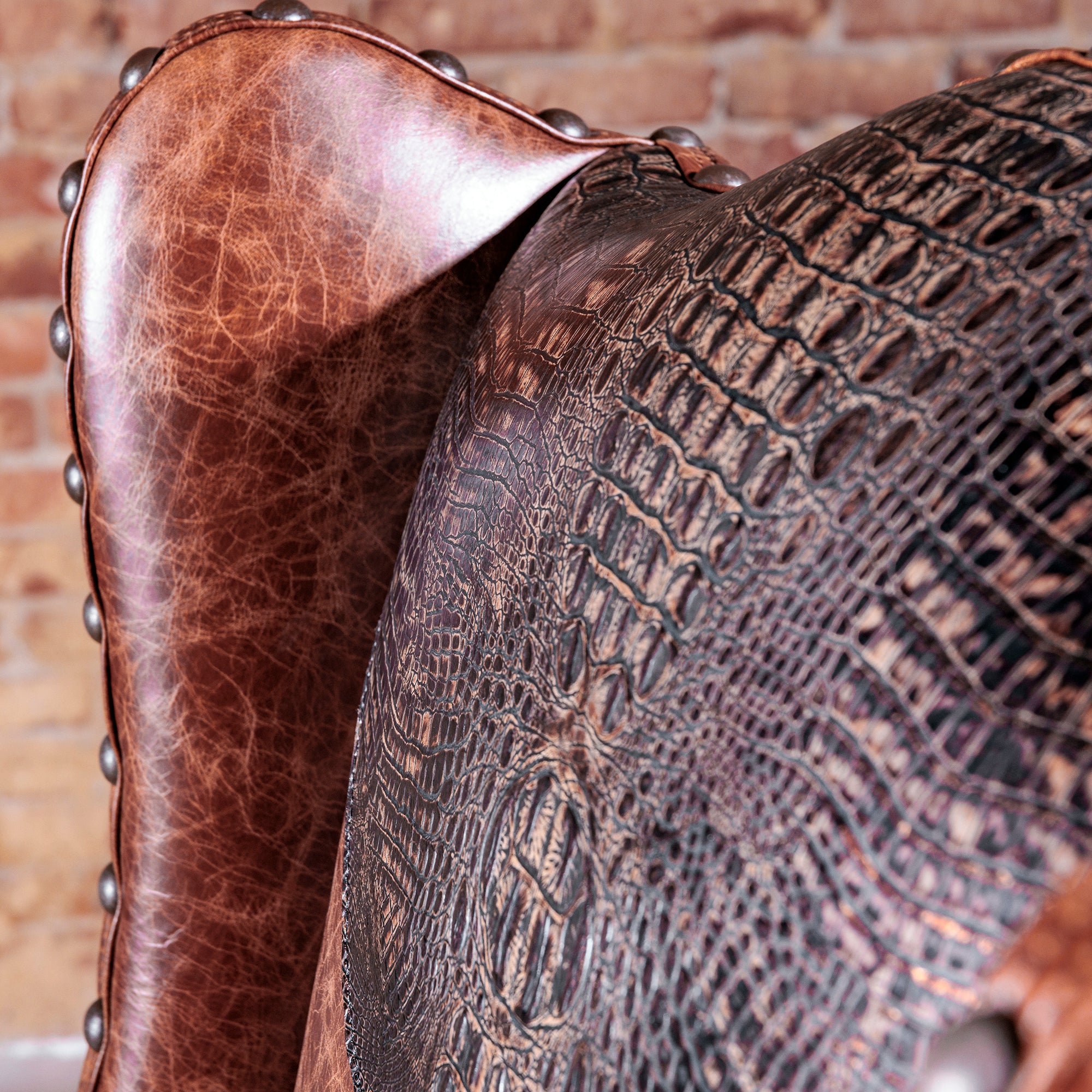 Croc-embossed leather detail on the Laramie Croc Wingback Desk Chair