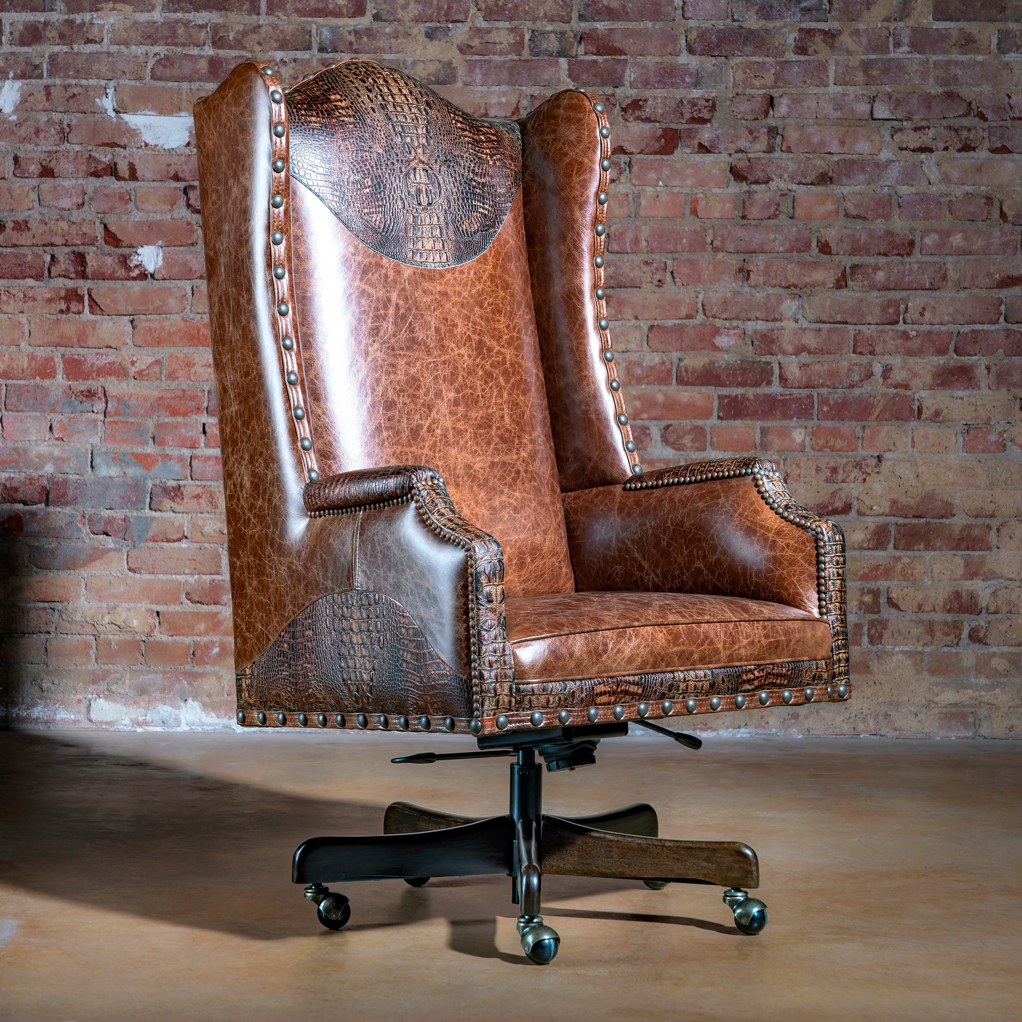 Full view of the Laramie Croc Wingback Desk Chair with tall wingback design
