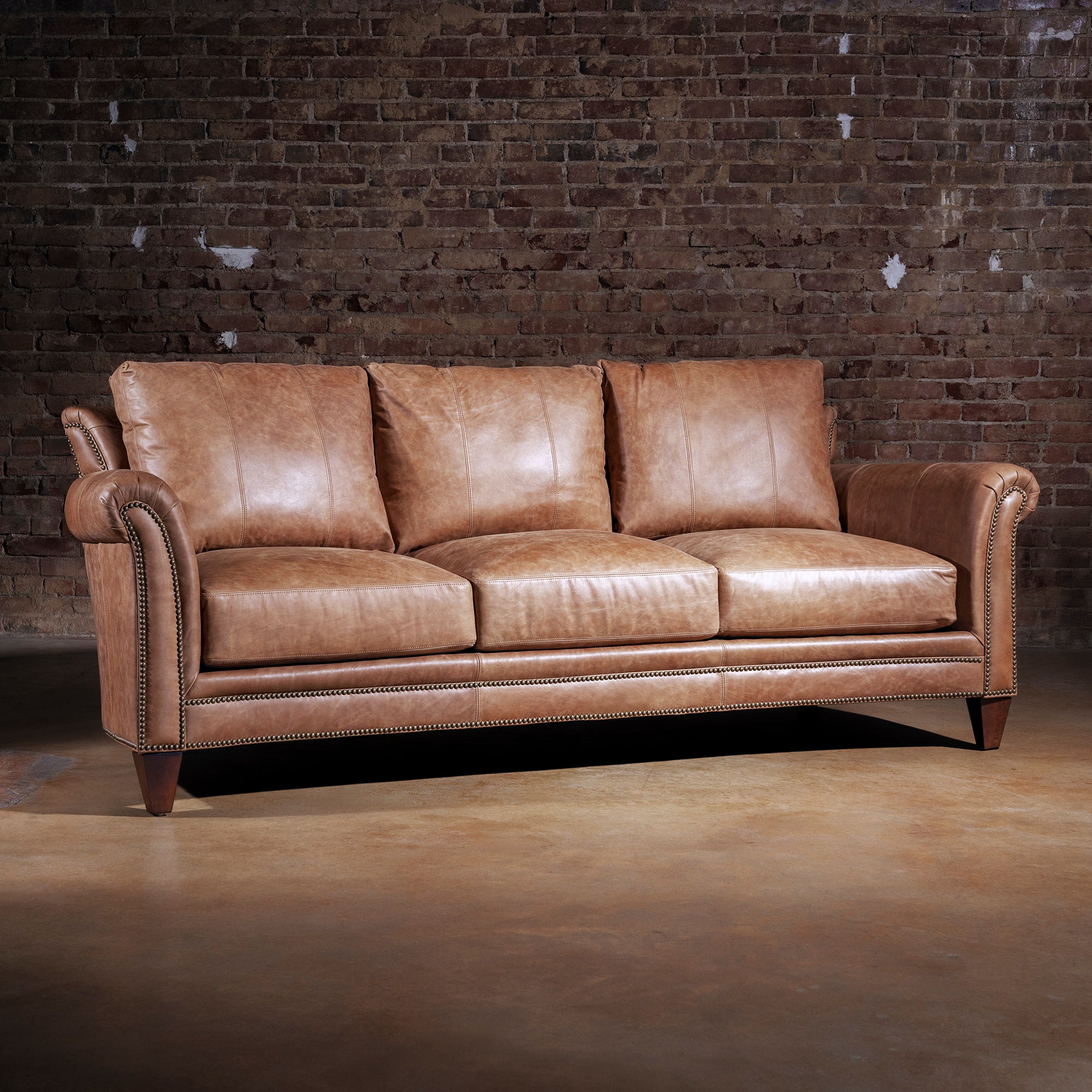 Oakley Frontier Western leather sofa three seat design in rustic loft style living room