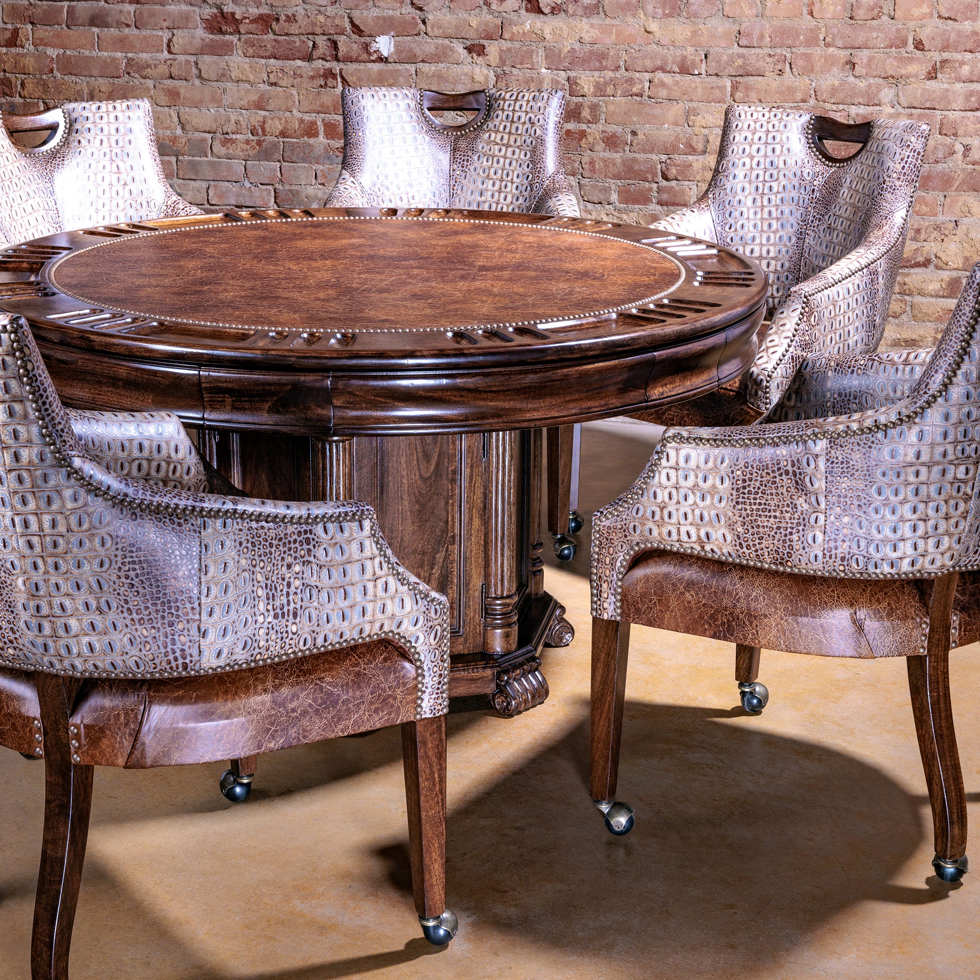 Western poker table set with matching chairs
