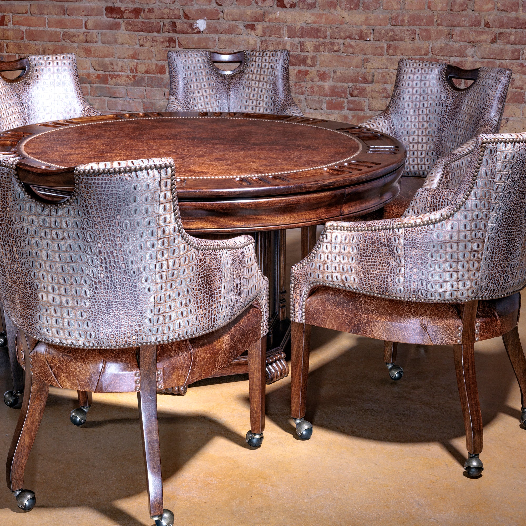 Western poker table set with matching chairs
