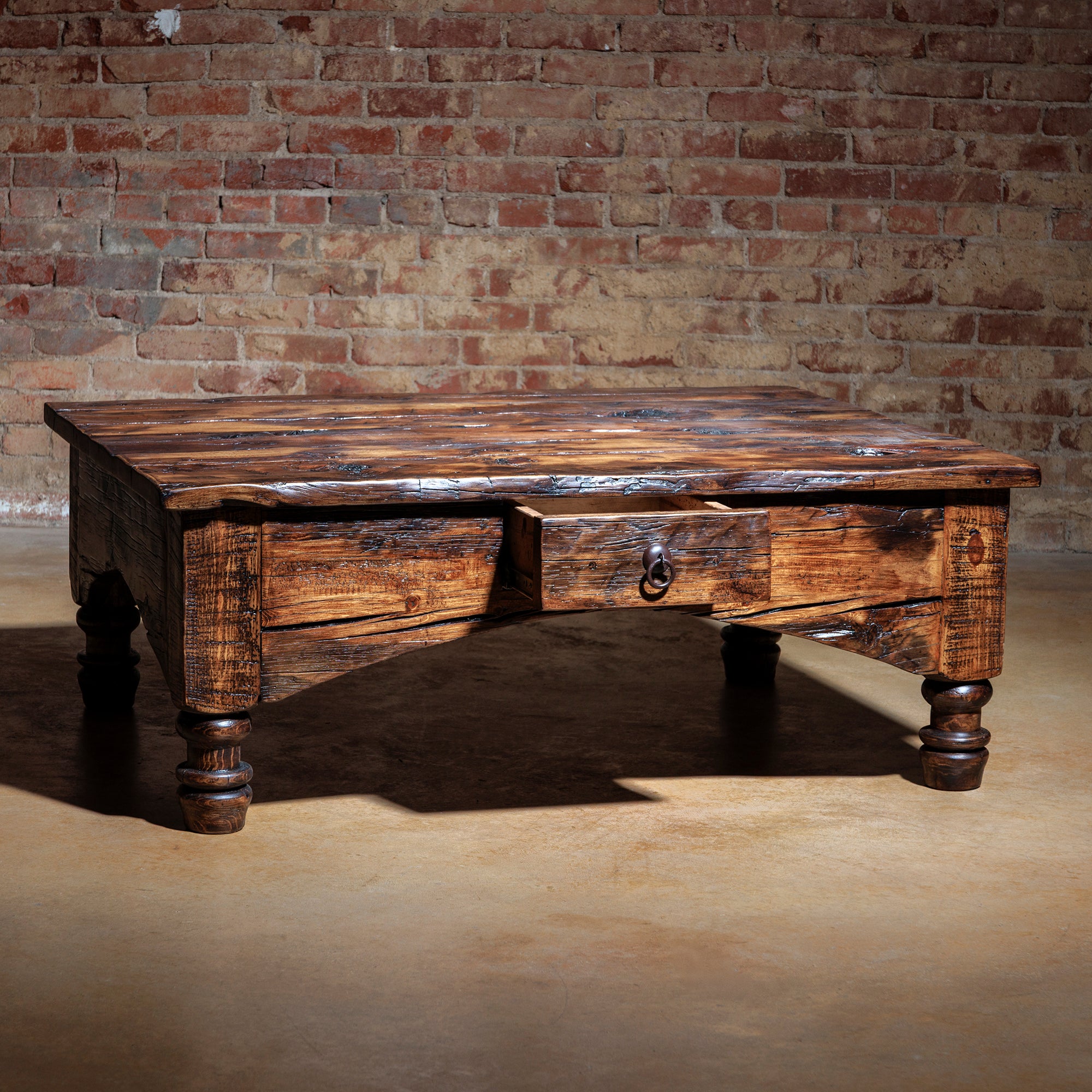Western-style coffee table with storage drawer extended
