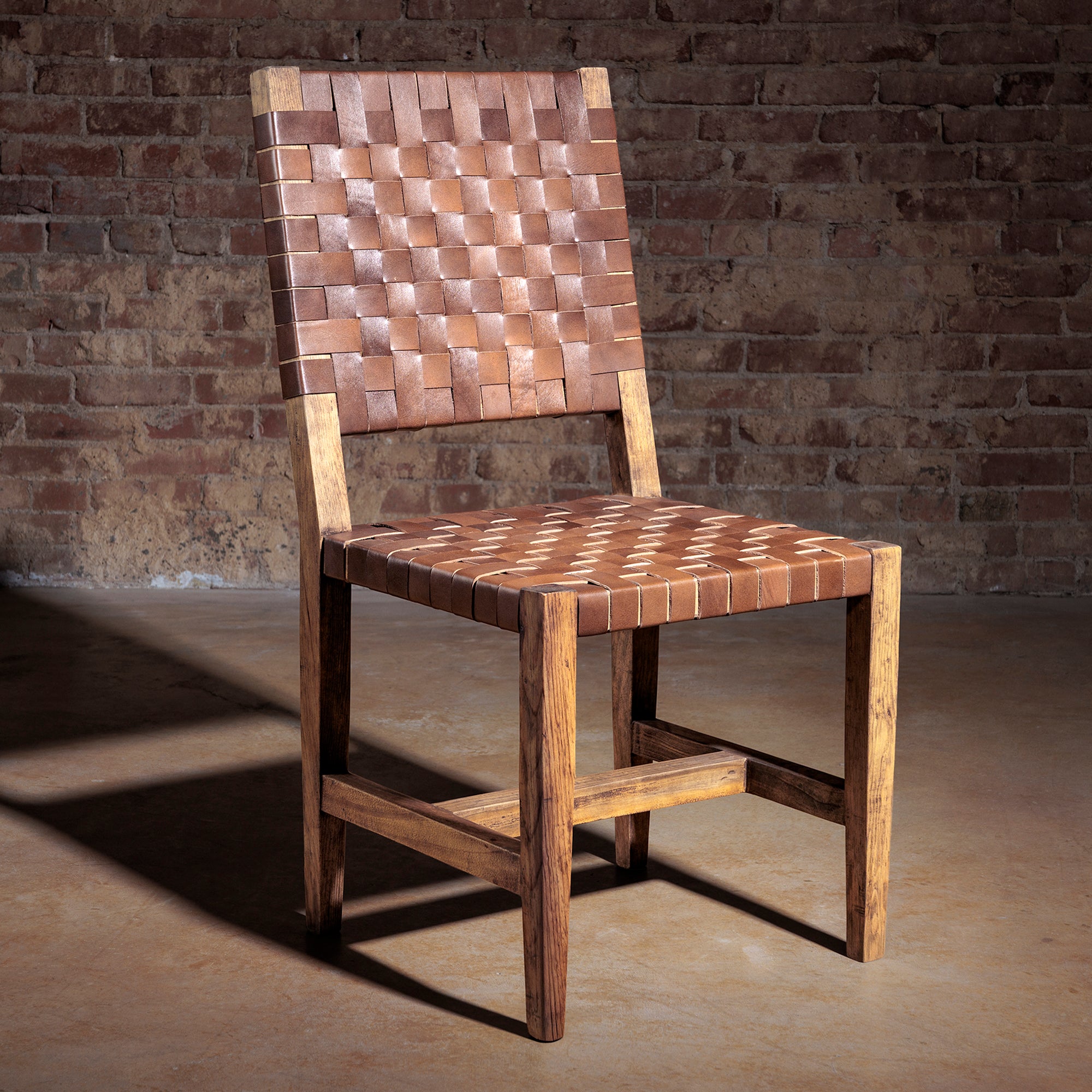 rustic woven leather dining chair