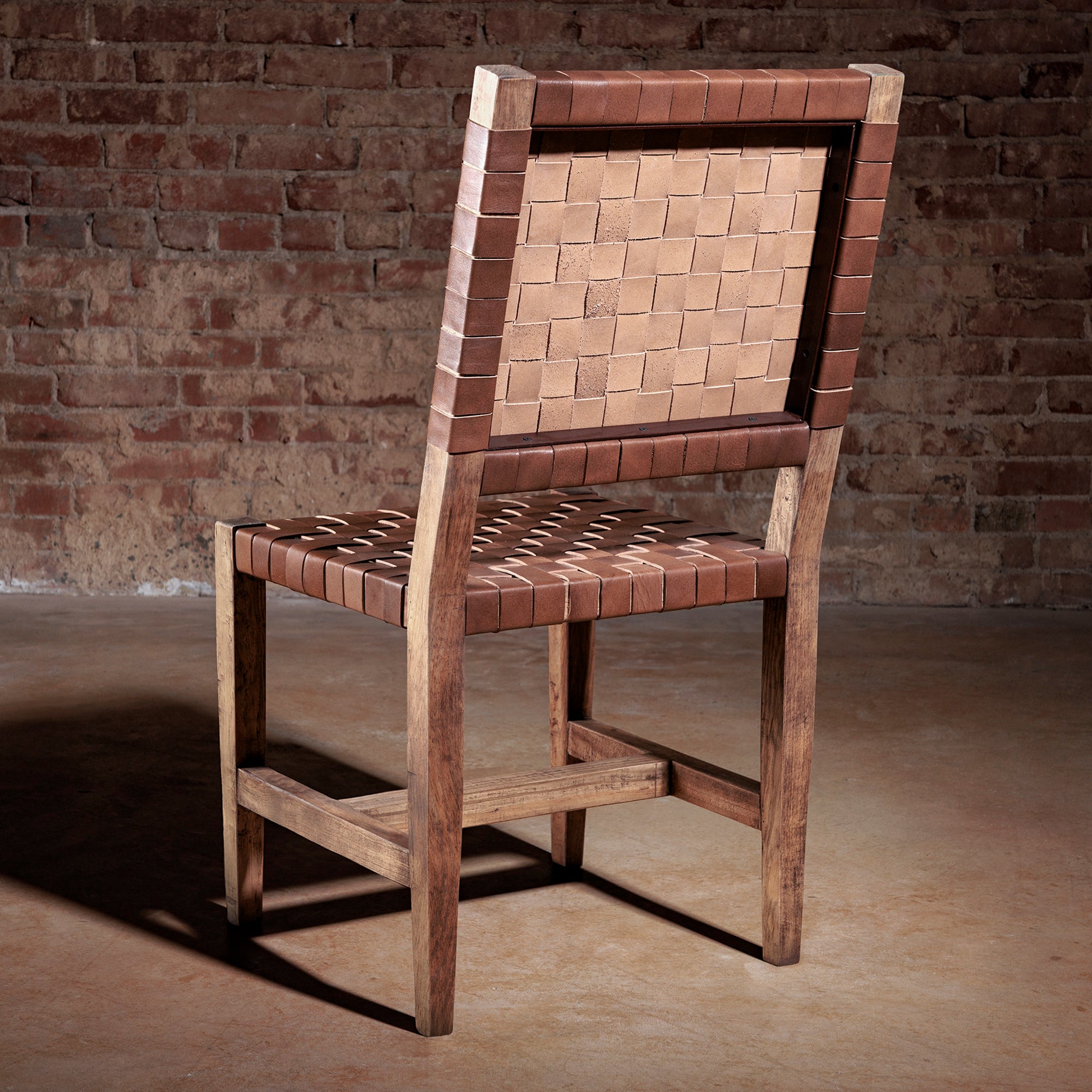 rustic woven leather dining chair