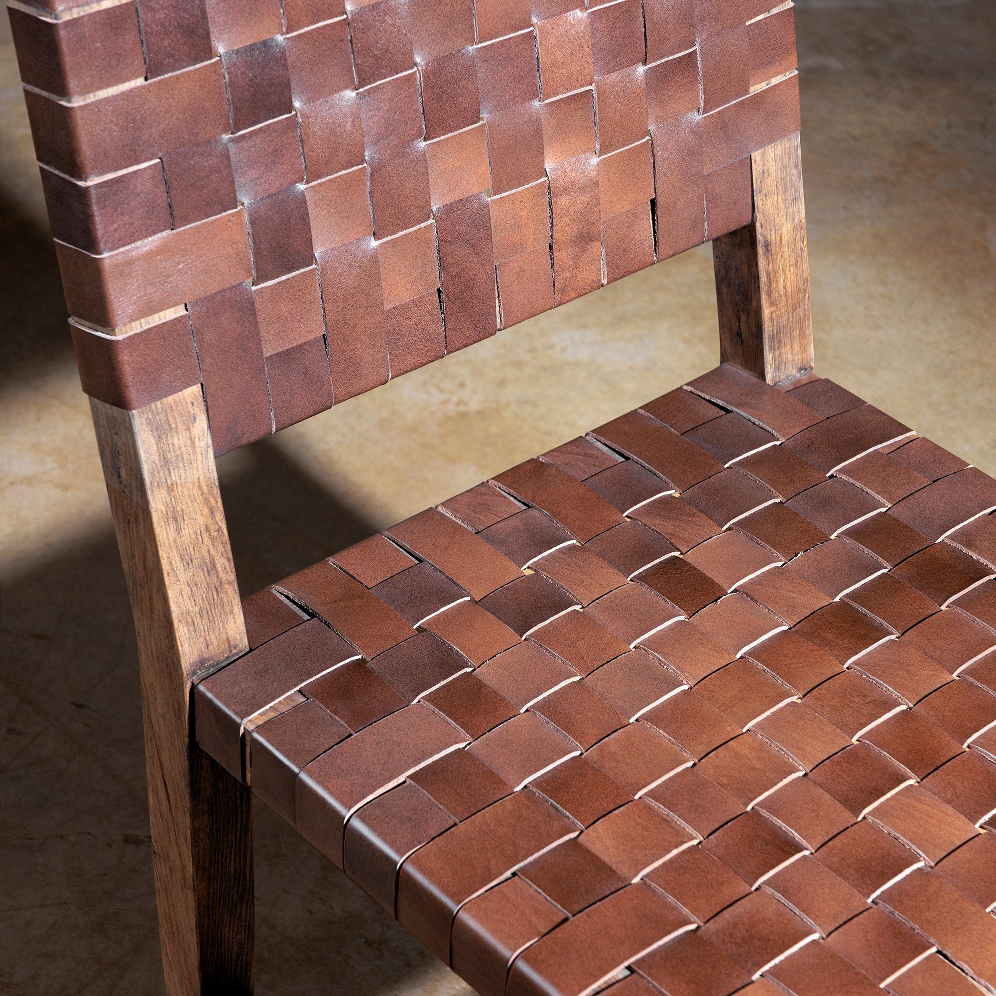 rustic woven leather dining chair