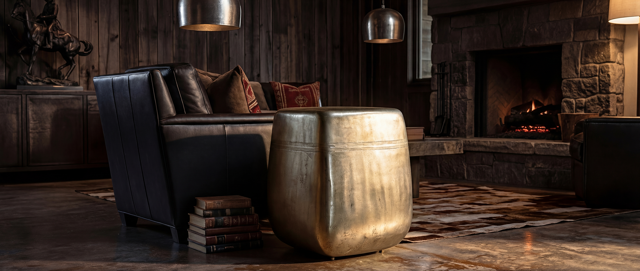 Sterling Spur Accent Table silver metal accent table with a rounded cube silhouette, burnished finish, and refined Western styling