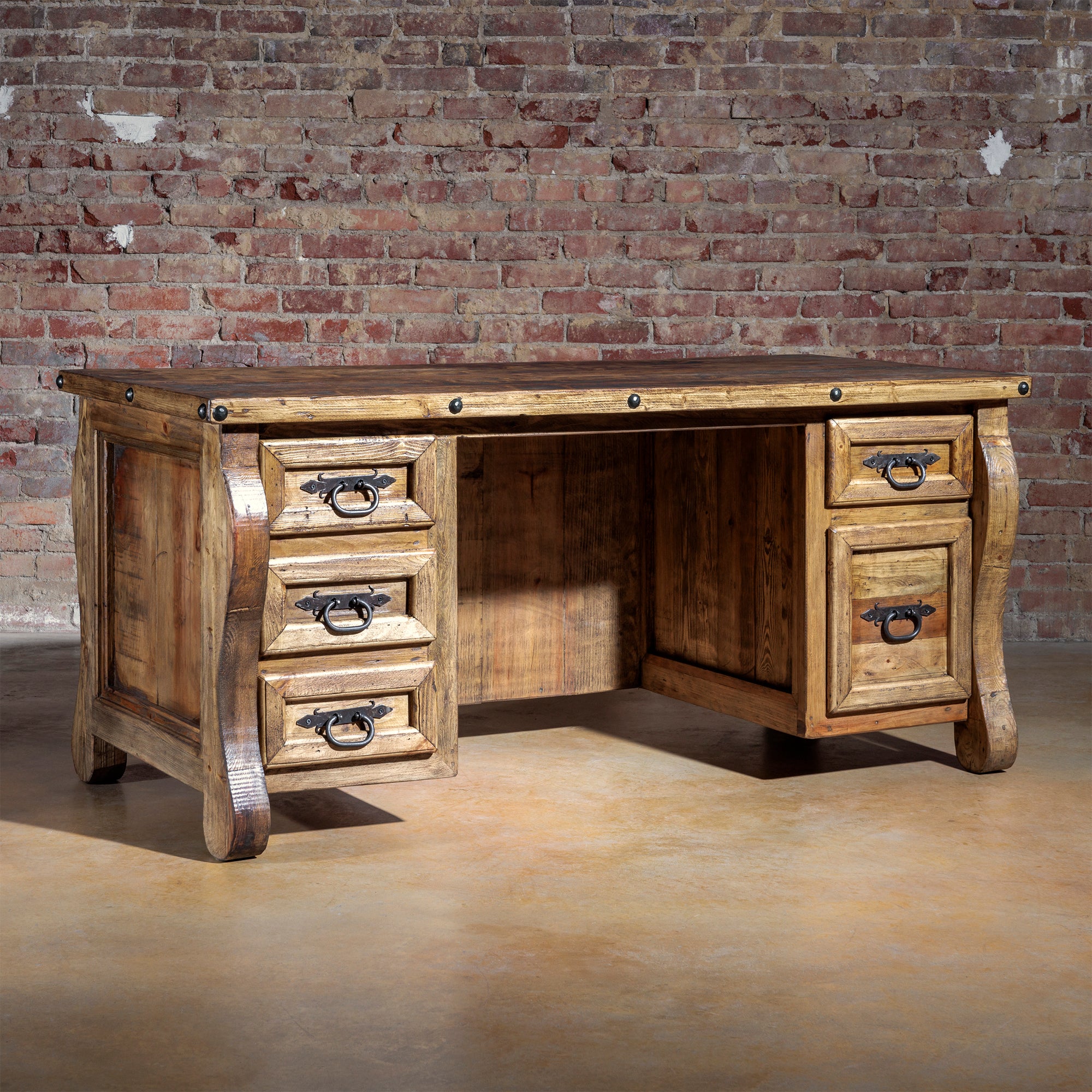 Back view of The Telluride Executive Desk, finished on all sides for open room placement
