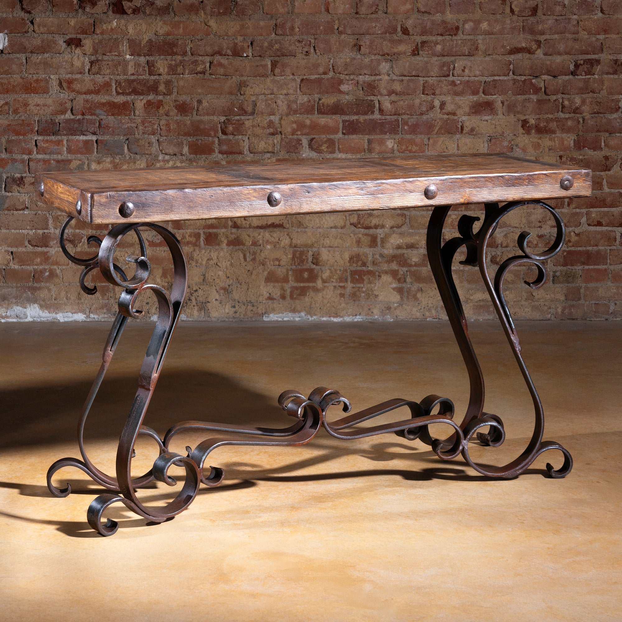 The Paloma Forge Console Table with reclaimed wood top and hand-forged iron base – Into The West