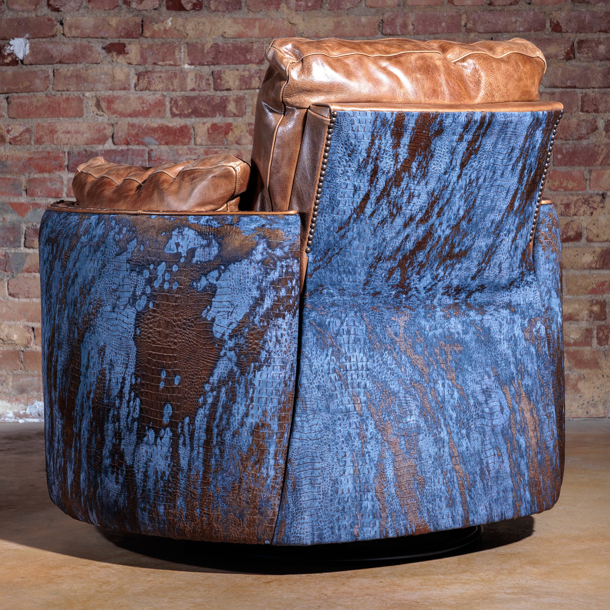 Back view of Western-style recliner with genuine cowhide paneling