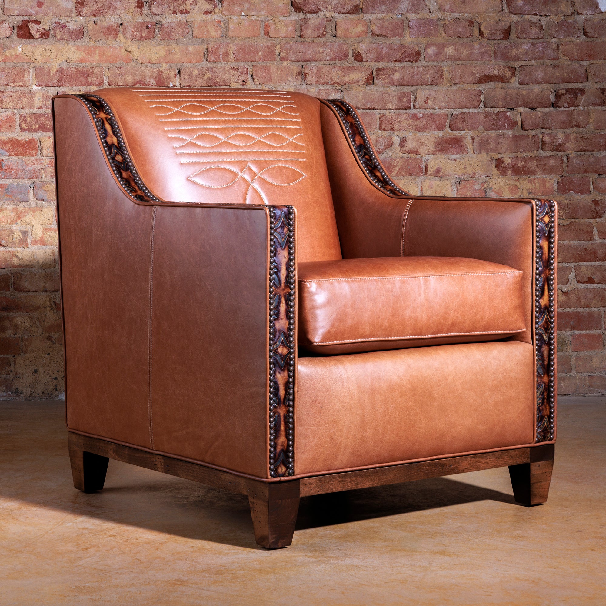 western boot stitch leather club chair