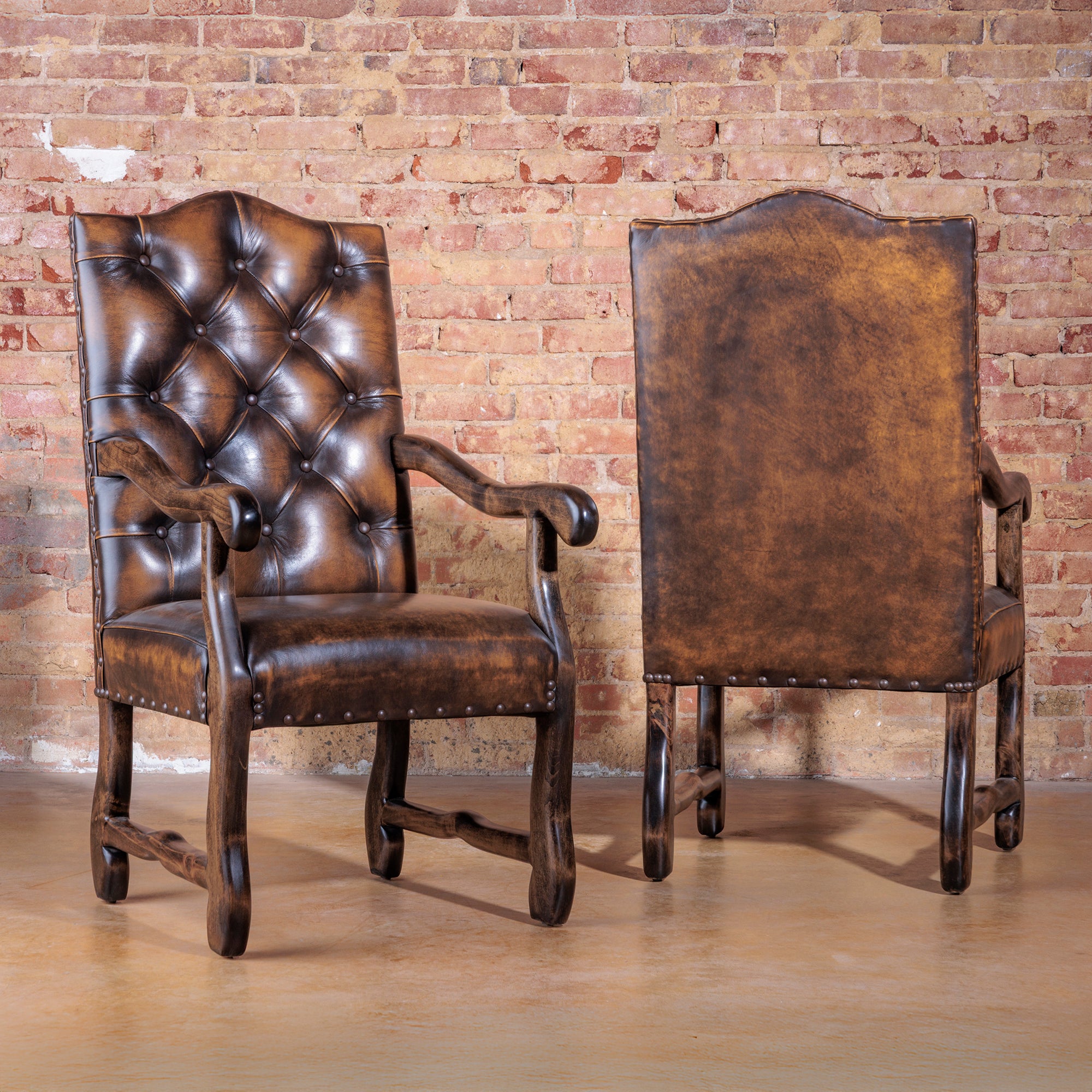 western-button-tufted-leather-arm-chair