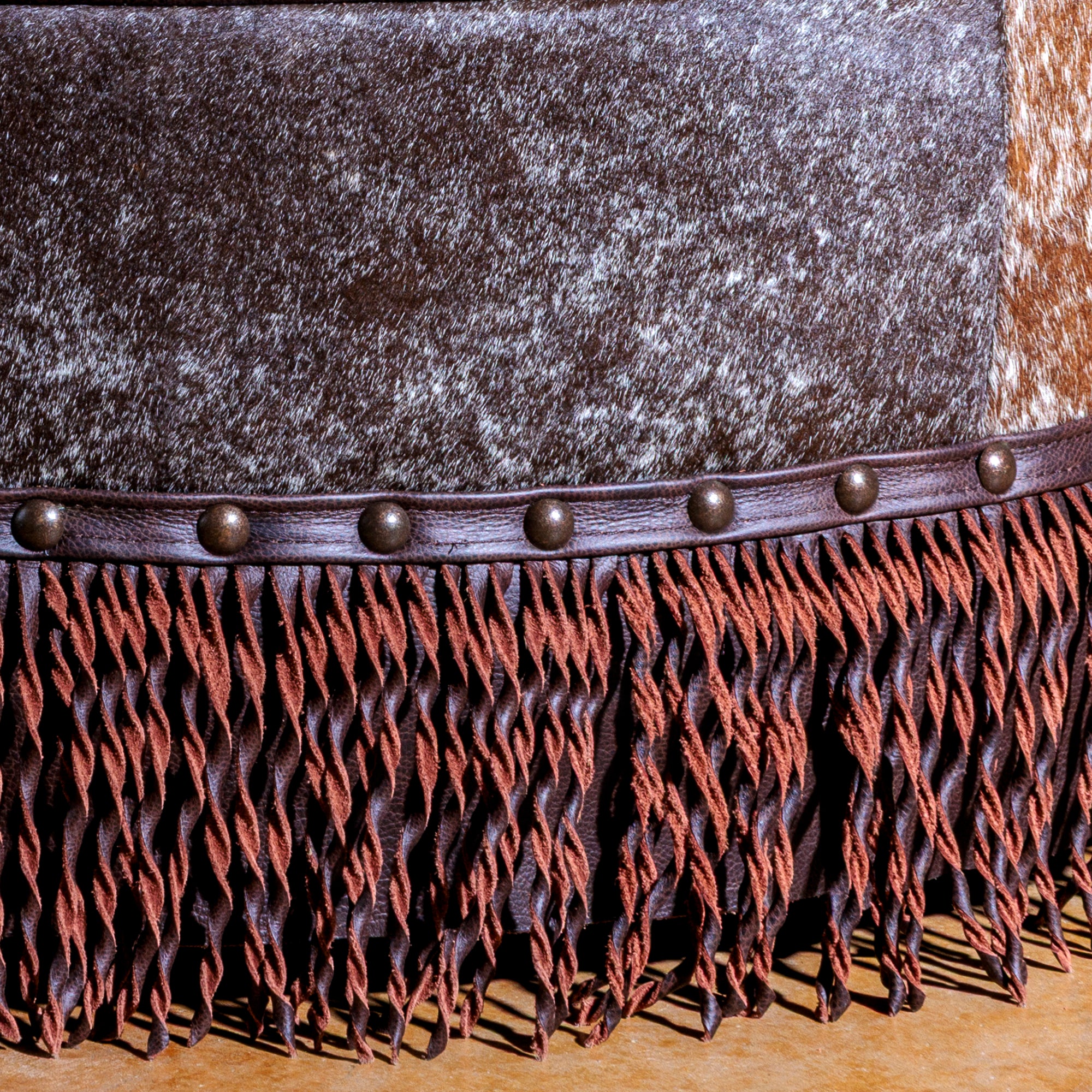 Montana Ranch Round Leather & Cowhide Ottoman