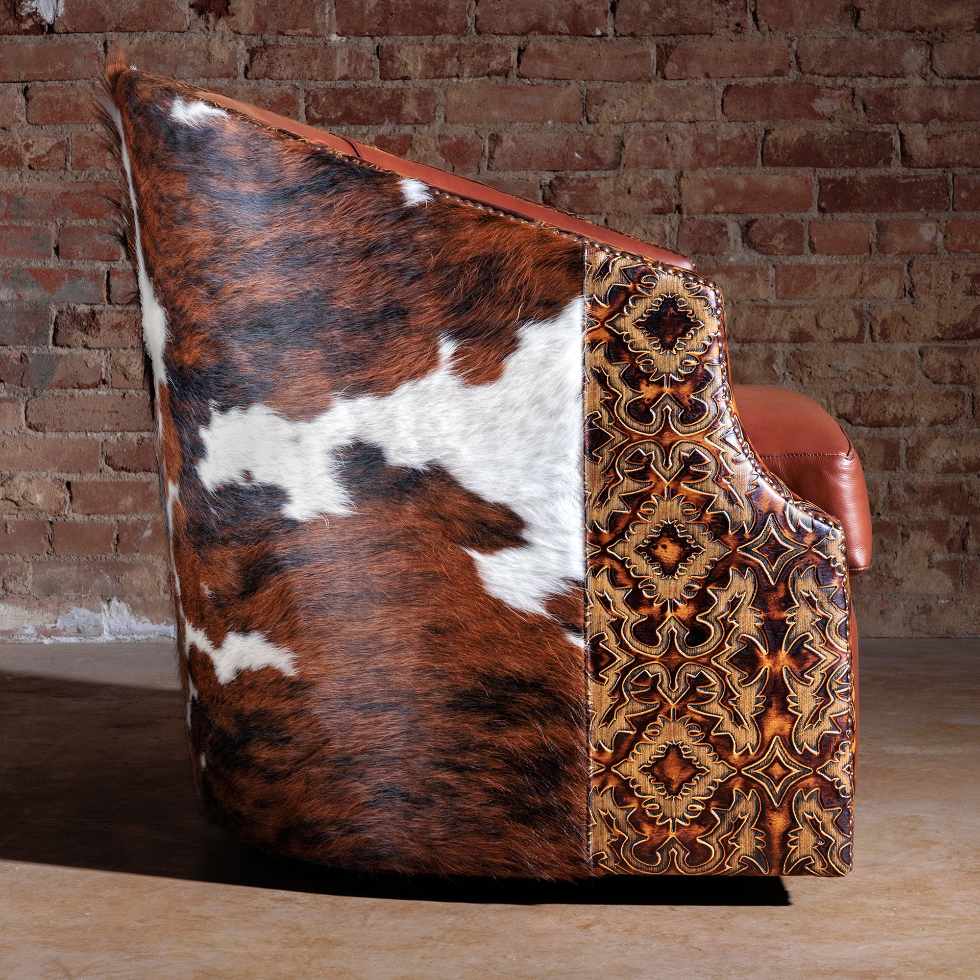 western-cowhide-and-tooled-leather-swivel-chair