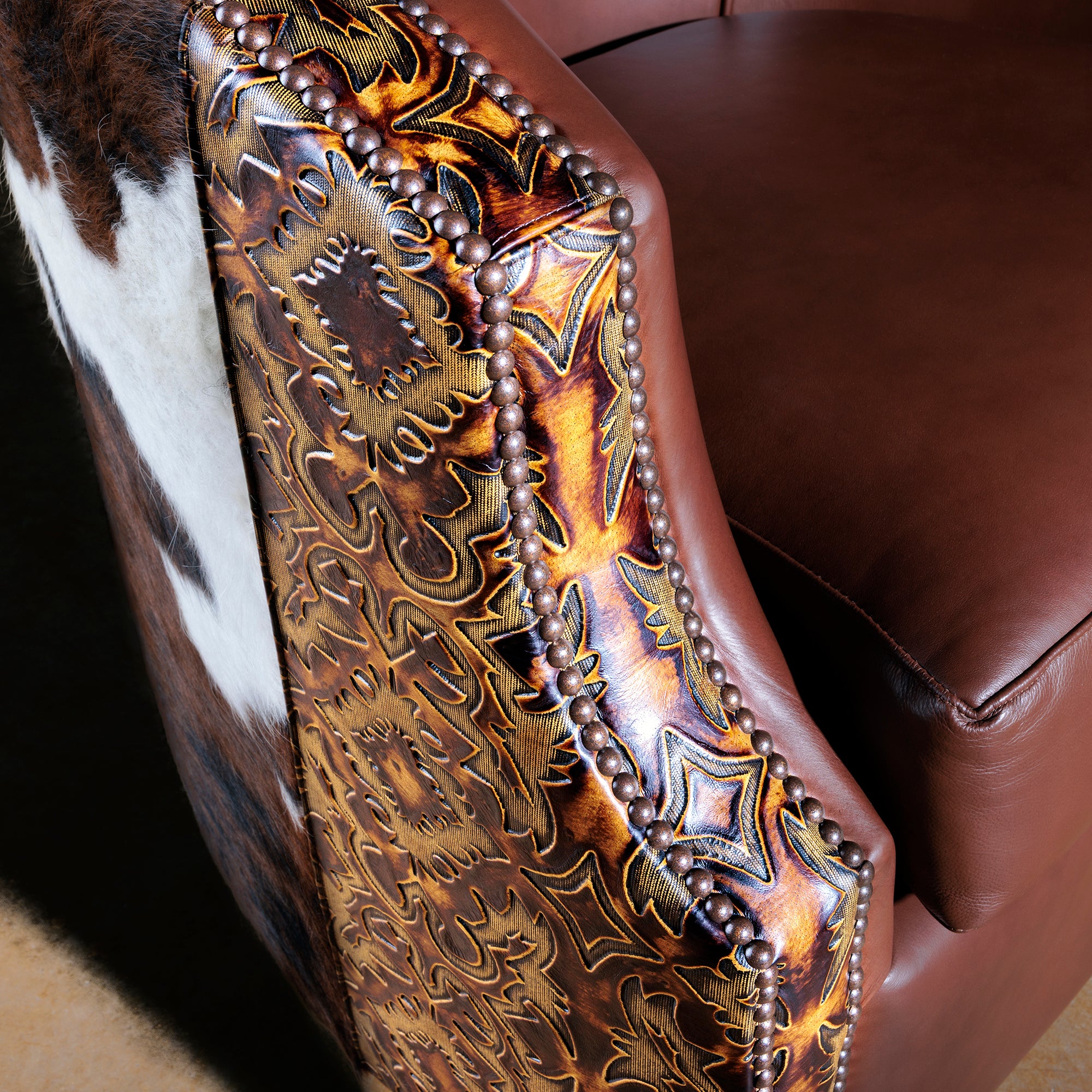western-cowhide-and-tooled-leather-swivel-chair