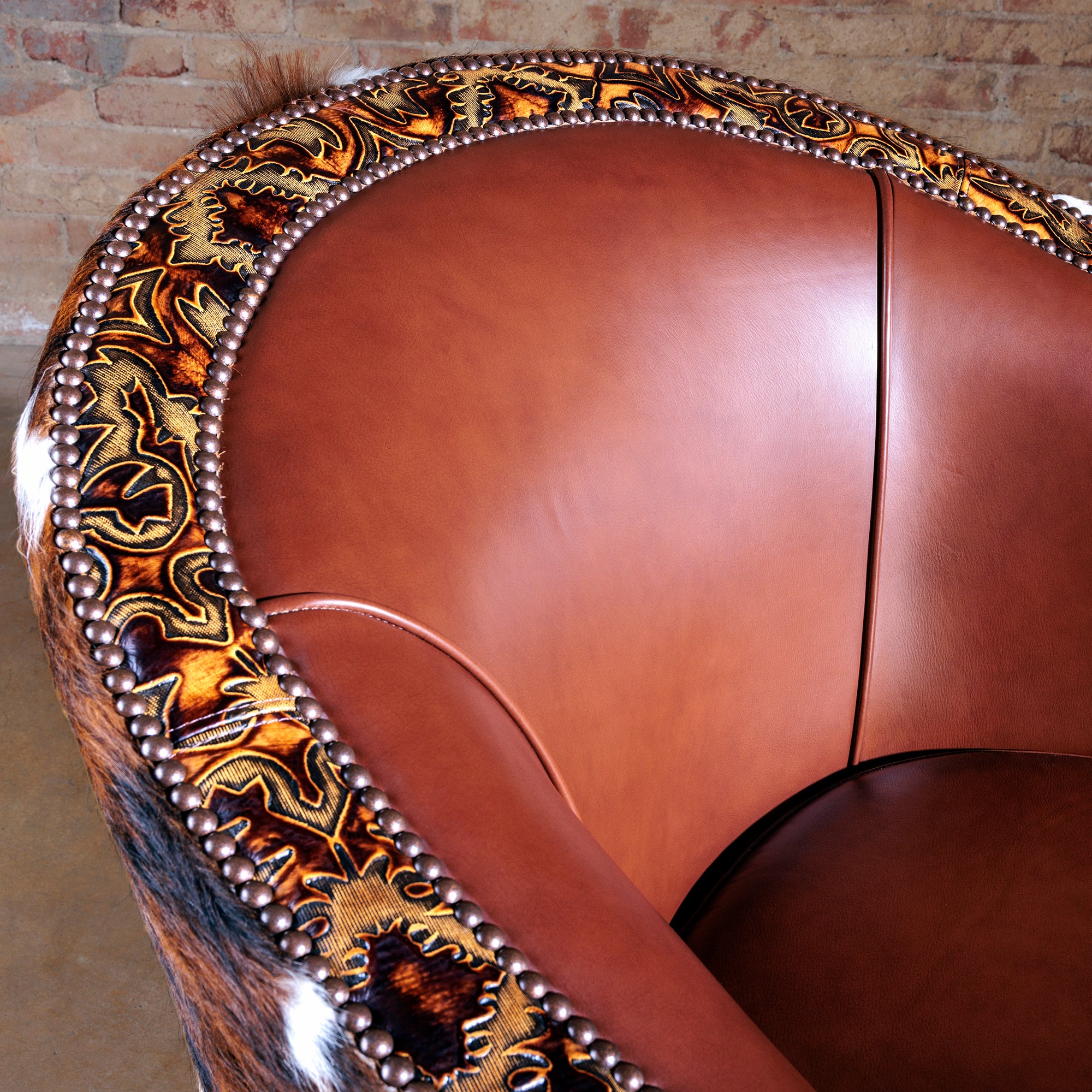 western-cowhide-and-tooled-leather-swivel-chair