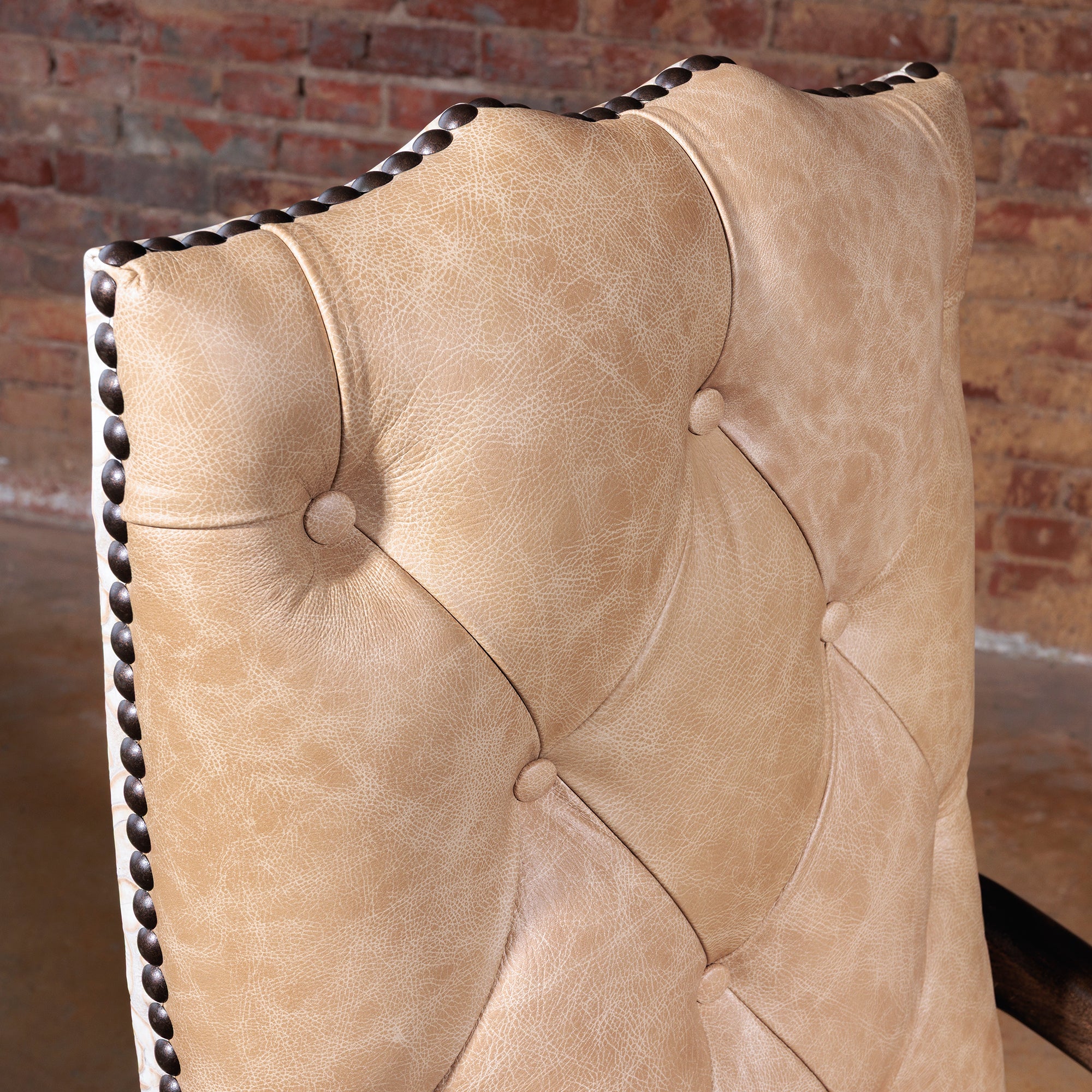 high-end western leather desk chair with embossed floral leather on back