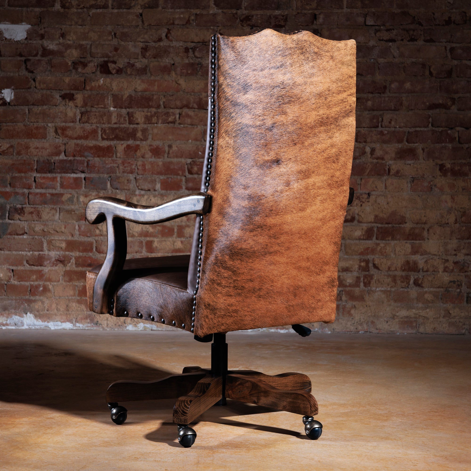 western leather desk chair with cowhide trim