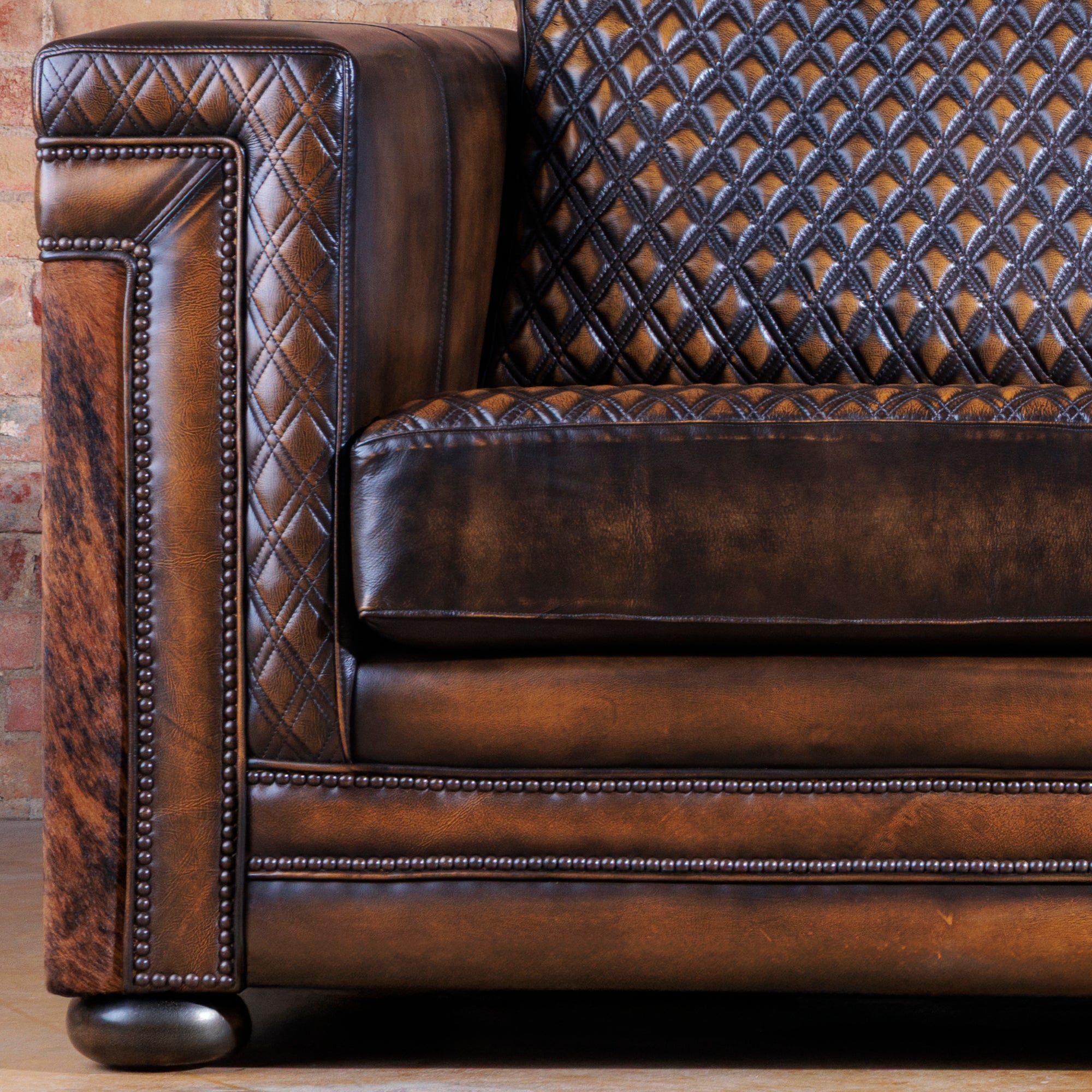 high-end western quilted leather and cowhide sofa