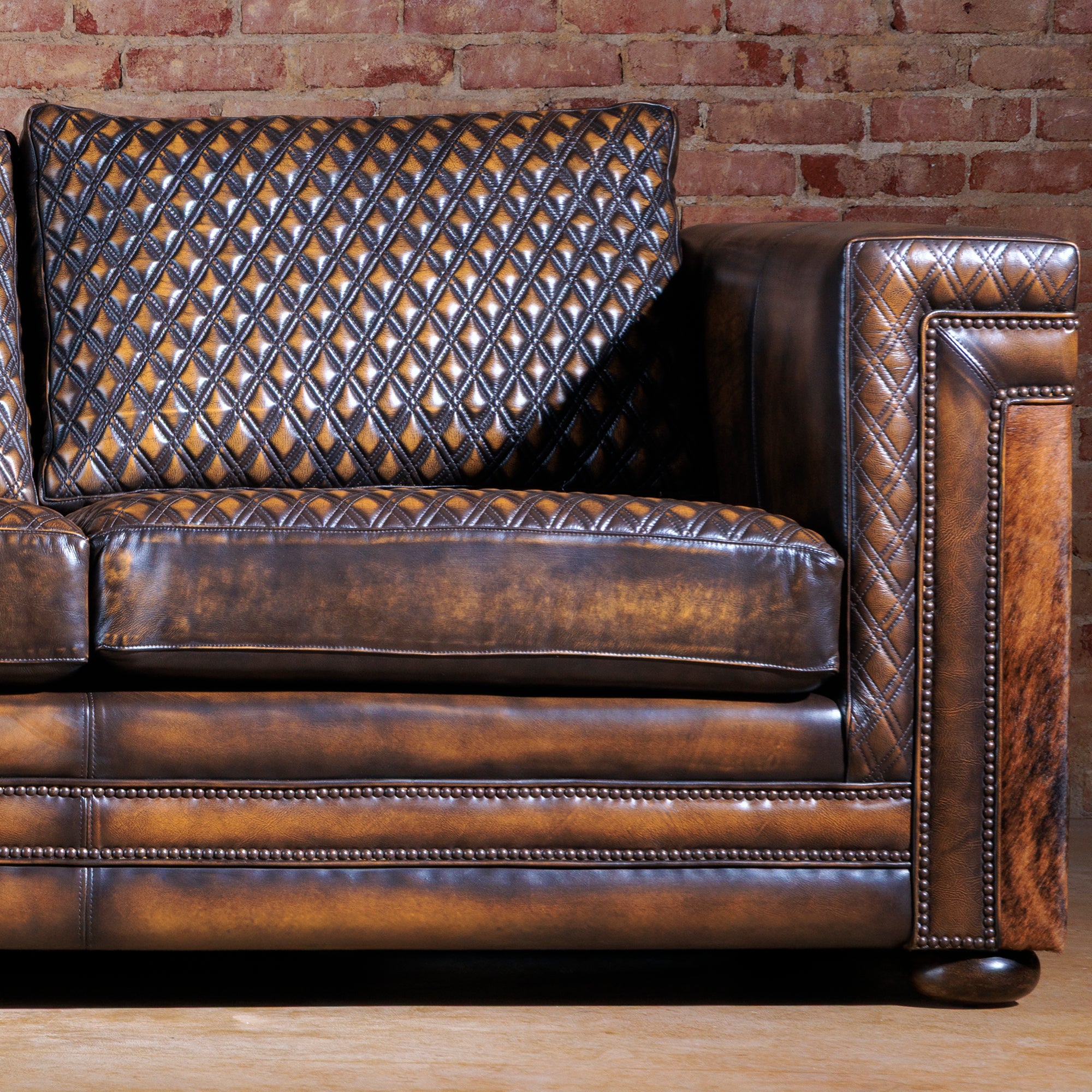 high-end western quilted leather and cowhide sofa