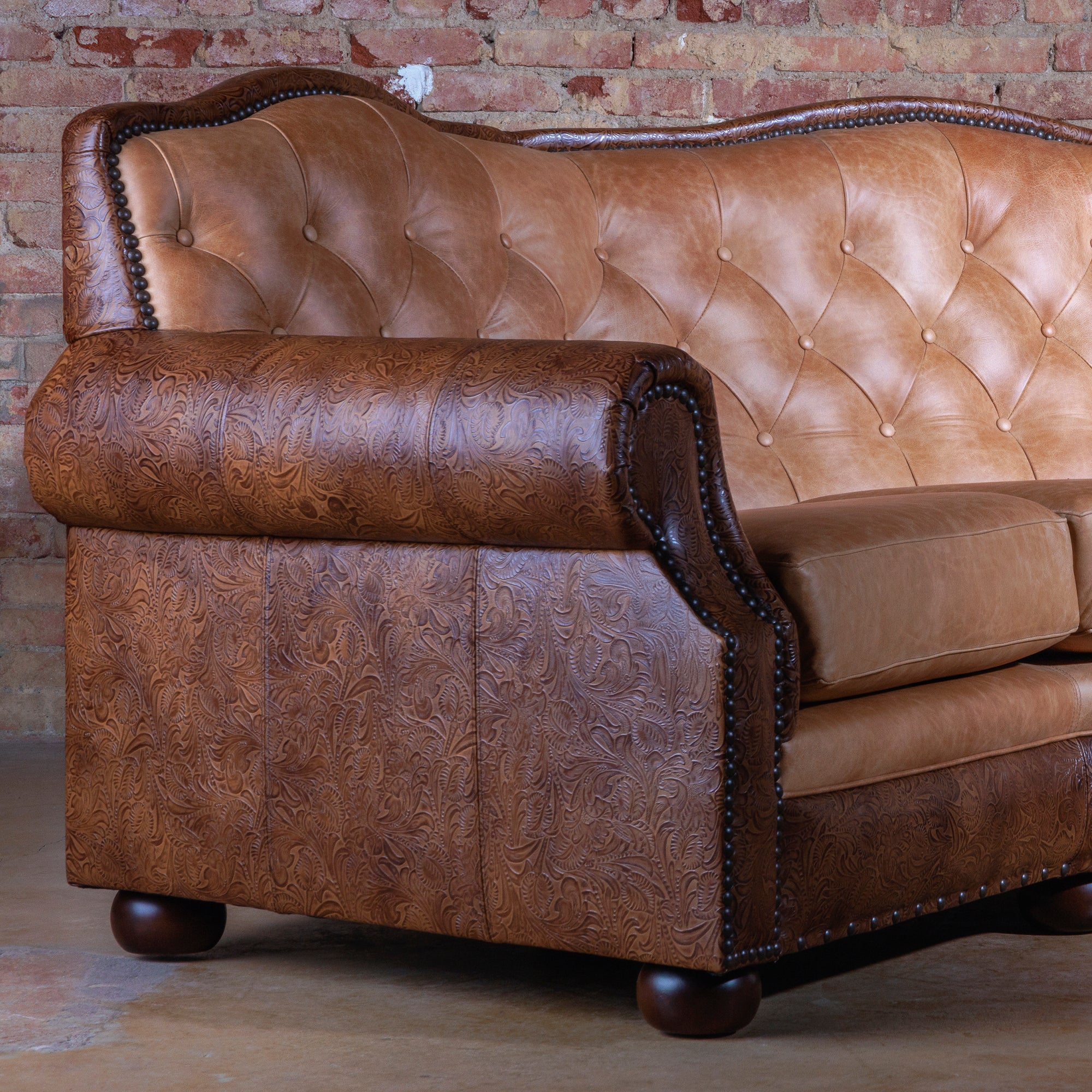western-tooled-leather-conversational-sofa