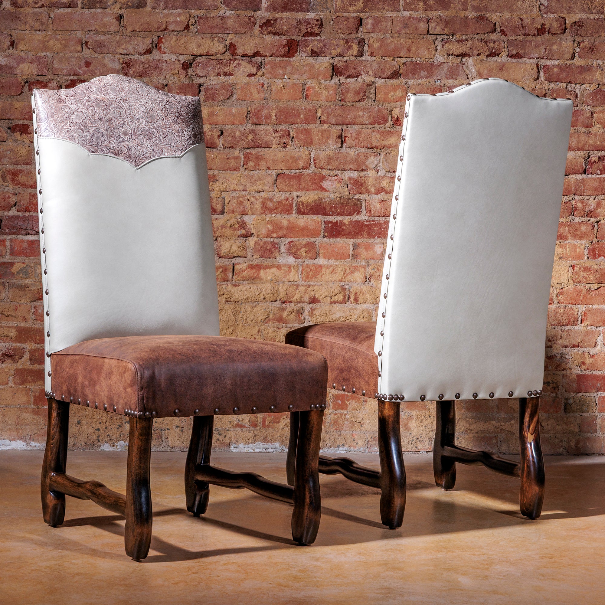 Western Tooled Leather Yoke Leather Dining Chair | Rustic Dining Chairs ...