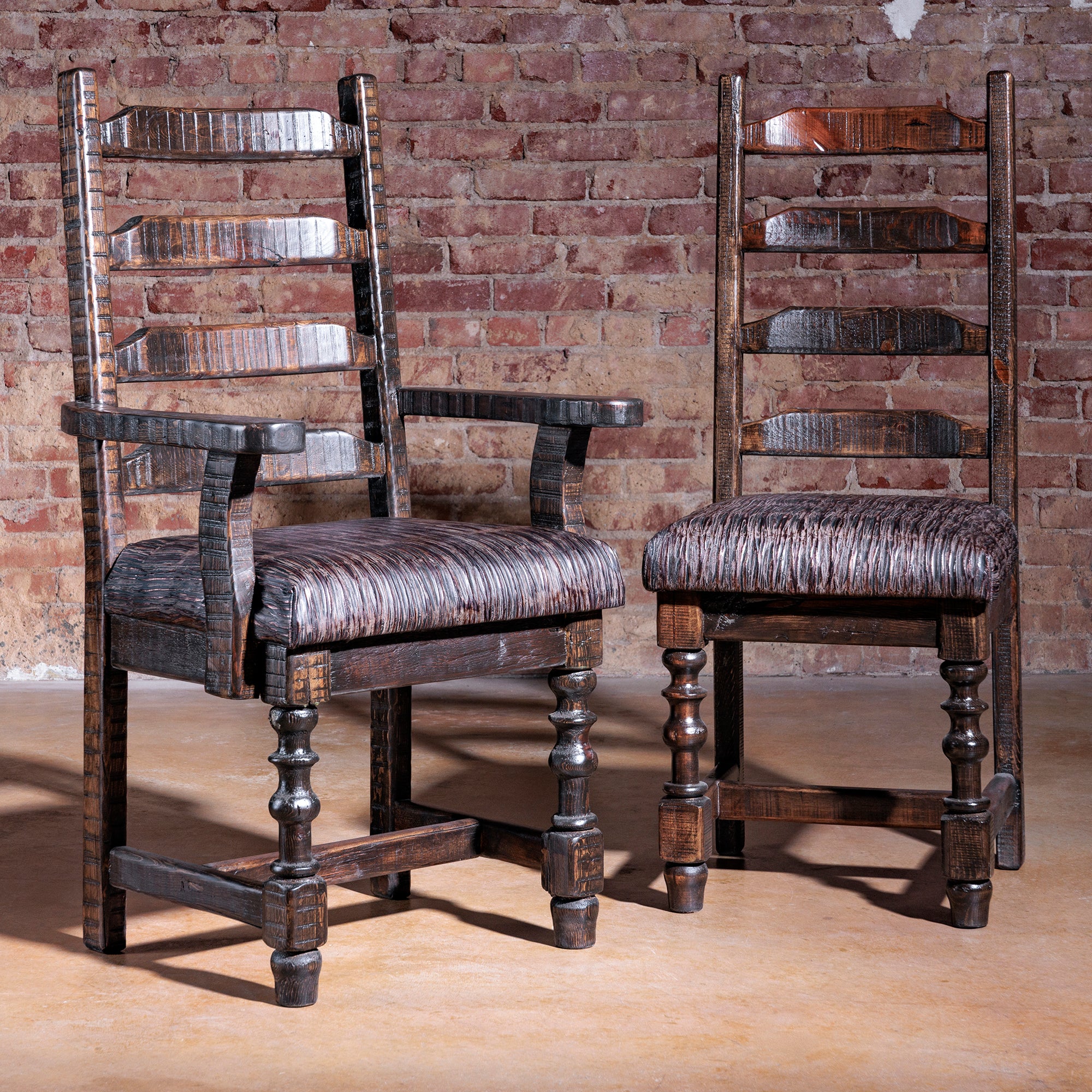 Legacy Ladderback Arm Chair shown beside Side Chair version