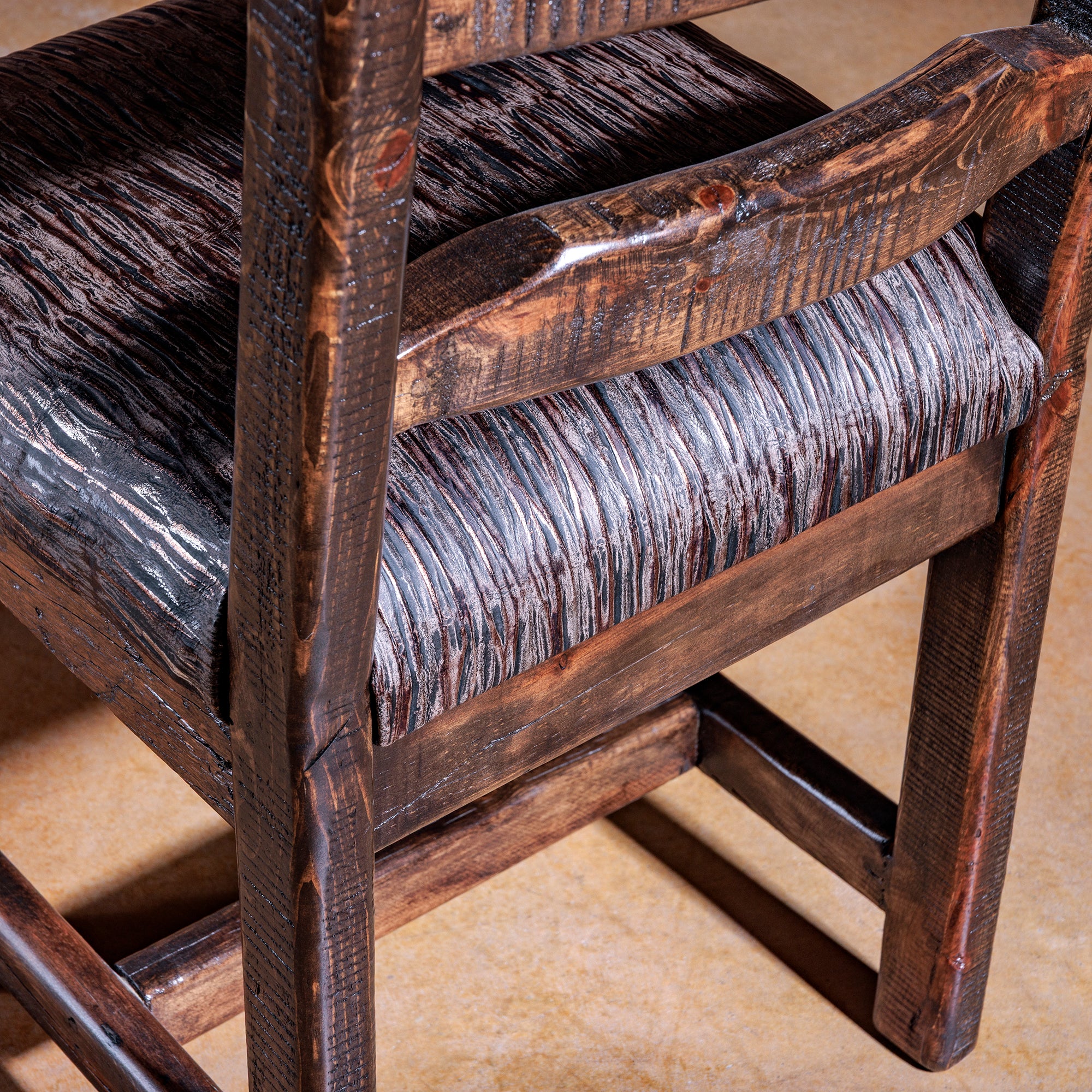Close-up of ladderback detail on Legacy Side Chair in reclaimed wood