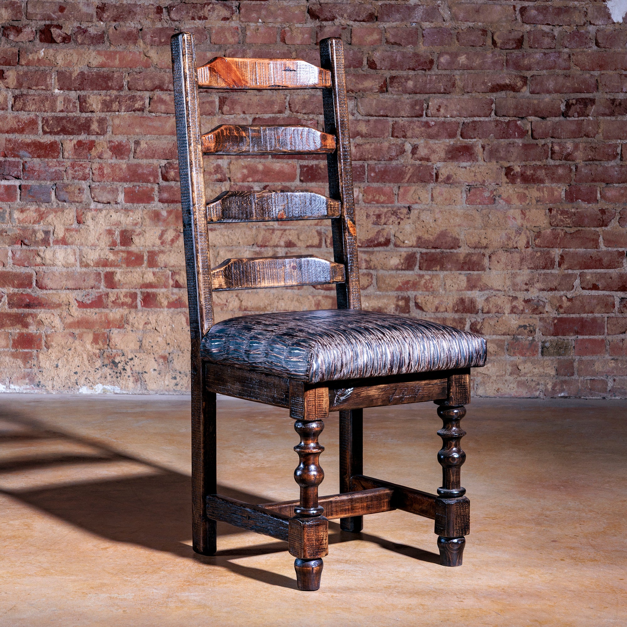Legacy Ladderback Side Chair with reclaimed wood frame and leather seat