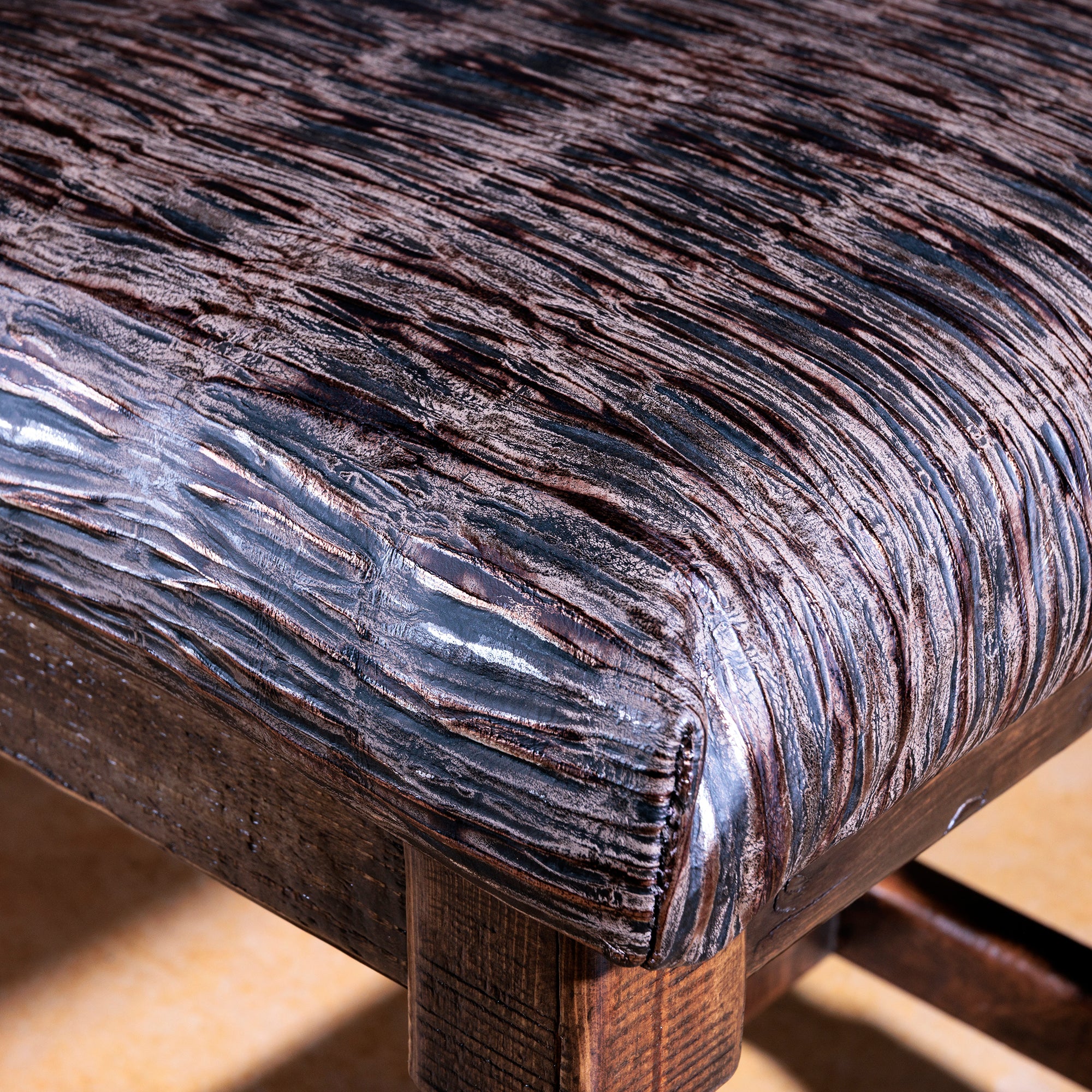 Premium top-grain leather seat detail on Legacy Ladderback Side Chair