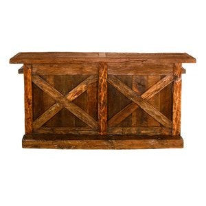 This Old Fashion Bar is the perfect home furnishing addition for the rustic interior. This piece is constructed with solid reclaimed wood and has a tiered bar design for functional use. It is available in several sizes to suit your needs.