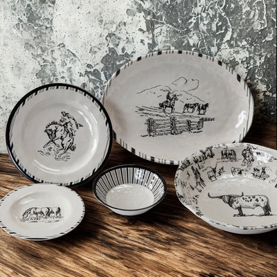 Ranch Black & White Melamine Dinner Set