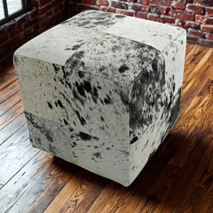 Black & White Salt & Pepper Cowhide Pouf