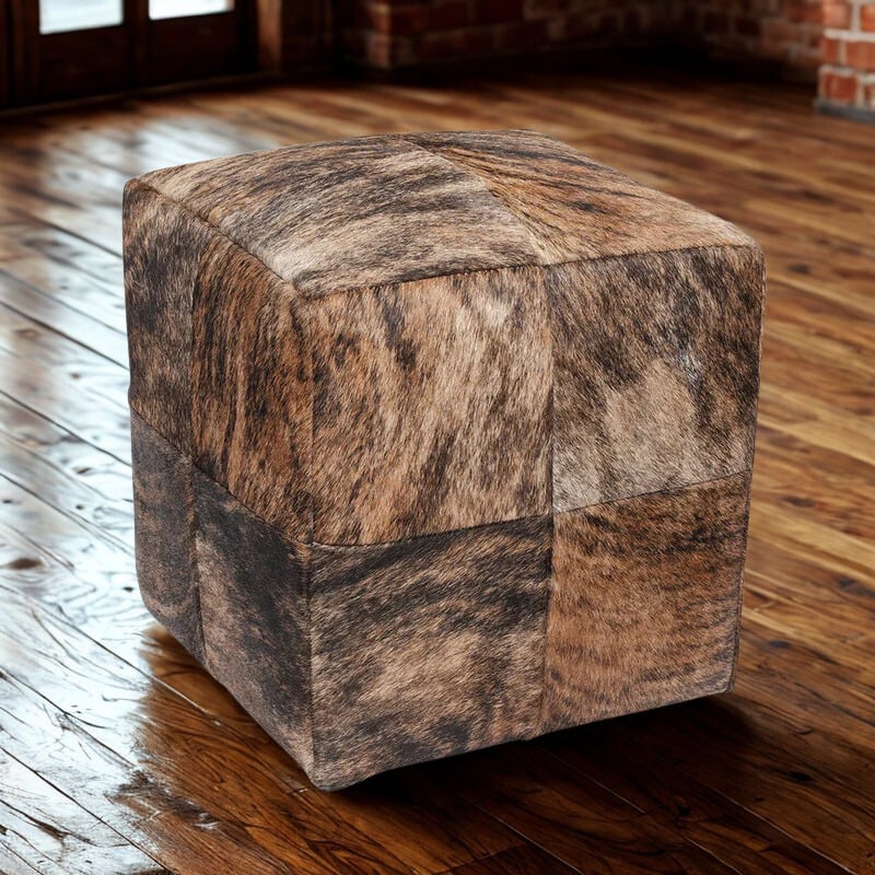 Brindle Cowhide Pouf