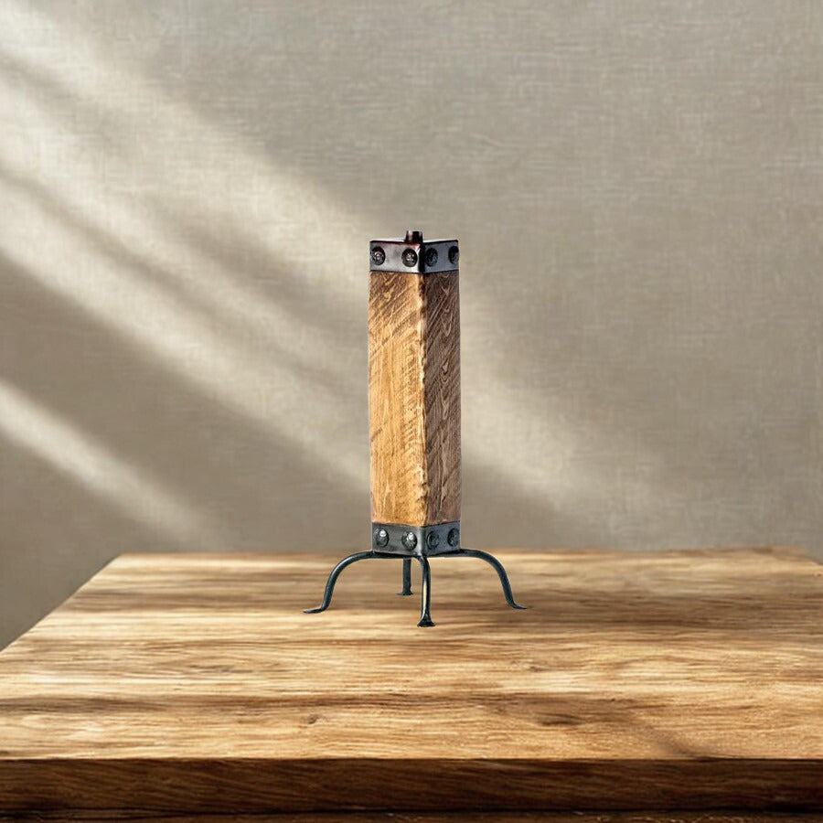 Light Wood & Iron Table Lamp