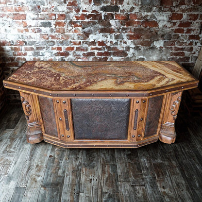 Hand Carved Tooled Leather Desk