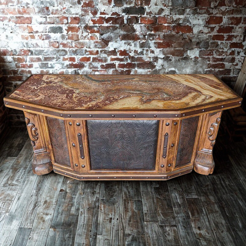Hand Carved Tooled Leather Desk