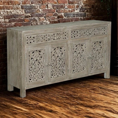 Caprice Distressed Limestone Grey 2 Door 4 Door Carved Sideboard
