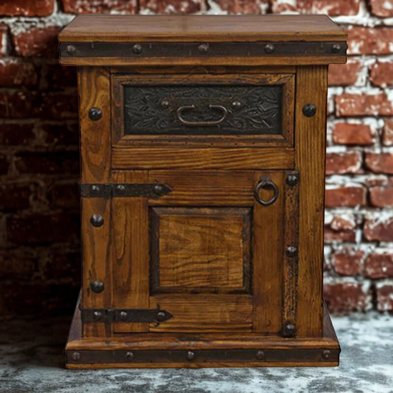 Iron & Tooled Leather Nighstand
