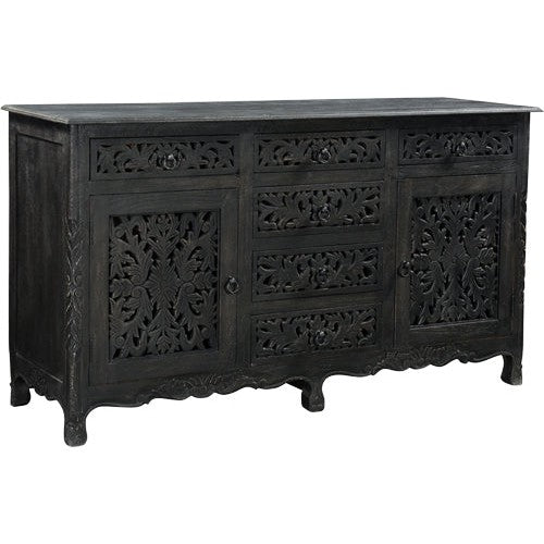 Expertly crafted from sturdy mango wood, the Arabella console boasts hand carved doors and drawers that add a touch of sophistication to any space. Its durable construction ensures lasting beauty and functionality for years to come. Elevate your home decor with this elegant piece.