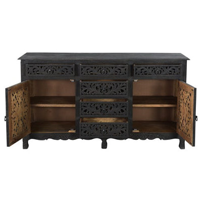 upscale black mango hand-carved wood console