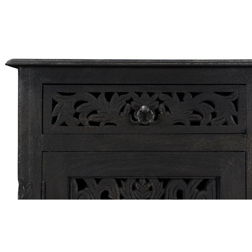 Expertly crafted from sturdy mango wood, the Arabella console boasts hand carved doors and drawers that add a touch of sophistication to any space. Its durable construction ensures lasting beauty and functionality for years to come. Elevate your home decor with this elegant piece.