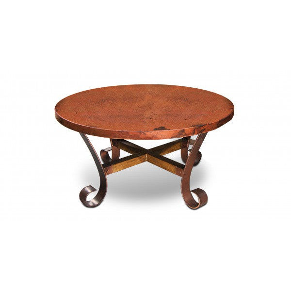 The Barcelona 40" Copper Coffee Table features a stunning hand hammered copper top and a sturdy forged iron base, perfect for adding elegance and substance to any living space. Its classic, yet timeless design will provide a stylish touch to any home.