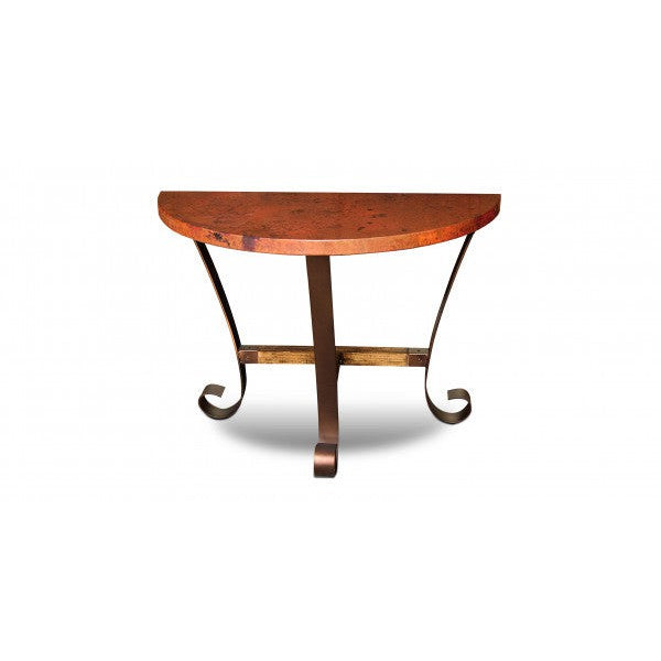 This Barcelona Half Moon Console Table offers a stunning combination of elegance and durability. The hand-hammered copper top and forged iron base make it an ideal accent piece for any room, and its timeless design is sure to stand the test of time. Add a touch of sophistication to your home with this modern, yet classic console table.