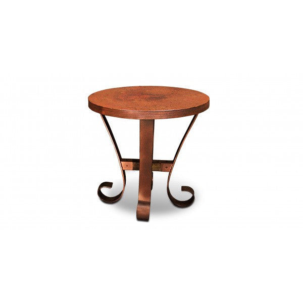 The Barcelona Round Copper End Table provides timeless beauty and exceptional durability. Handcrafted from a hand hammered copper top and forged flat iron, this table is designed to last for years. Upgrade your living space with this one-of-a-kind piece.