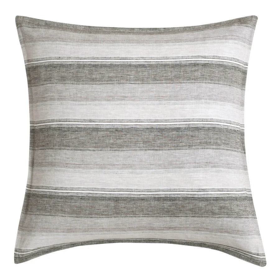 100% French Flax Linen Variegated Stripe Euro Sham - Charcoal