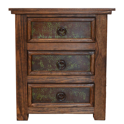 The Capital 3 Drawer Nightstand is the perfect addition to any bedroom. Constructed of reclaimed wood and hammered cooper panels, this nightstand will bring rustic elegance to any space. Durably constructed, it is built to last.