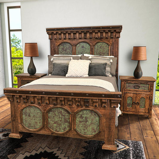The Capital Bed is the perfect way to add sophistication and style to any bedroom. Featuring copper panels and distressed wood, the bed is further enhanced with metal accents for a contemporary look. With its timeless design, the Capital Bed will add a chic and modern touch to any bedroom.