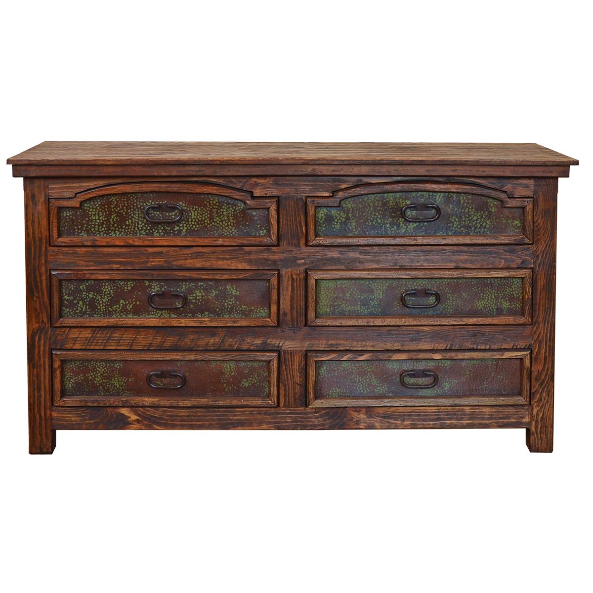The Capital Dresser is an exquisite statement piece that combines rustic elegance and modern craftsmanship. The hammered copper panels and reclaimed wood blend seamlessly together creating a timeless look. Its classic design is sure to become a cherished piece in your home.