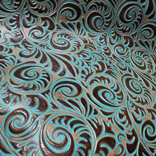 Caracol Turquoise Brown Western Furniture Leather Sample Swatch